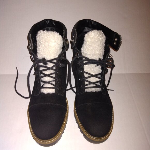 Time And Tru Suede Hiking Winter Black Lace Up Boots 7 - Picture 1 of 7